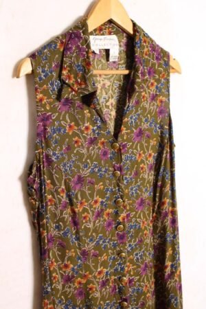 Vestido de Verano Vintage Verde con Flores "XL"