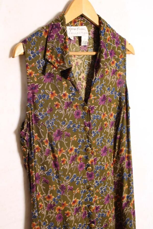 Vestido de Verano Vintage Verde con Flores "XL"