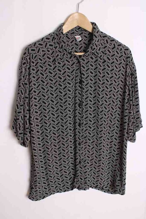 blusa vintage chica-15 Camisa Negra Vintage Print Geométrico "L"