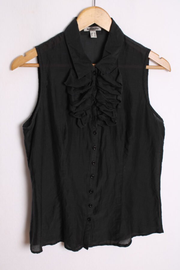 blusa vintage chica-18 Camisa Sin Mangas Vintage Negra con Chorreras "S"