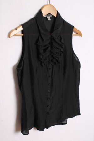 Camisa Sin Mangas Vintage Negra con Chorreras "S"