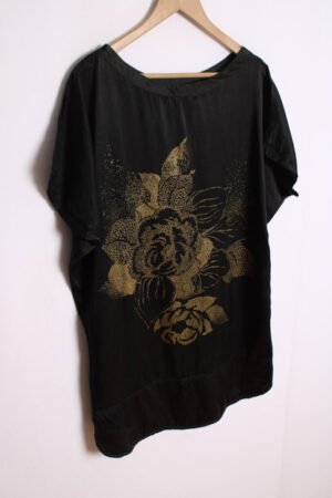 Top Blusón Vintage Negro Flores Doradas "L"