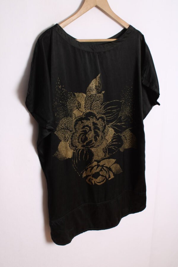 Top Blusón Vintage Negro Flores Doradas "L"