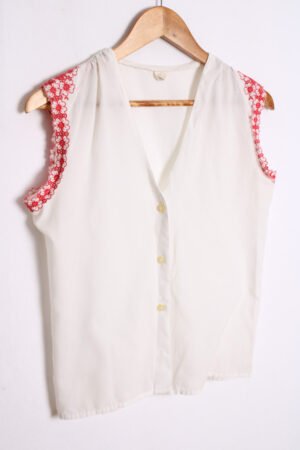 Blusa Blanca Vintage Bordado Flores Sisa "S"