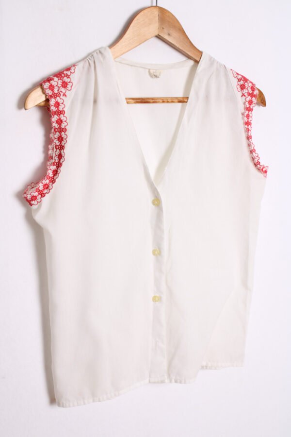 Blusa Blanca Vintage Bordado Flores Sisa "S"