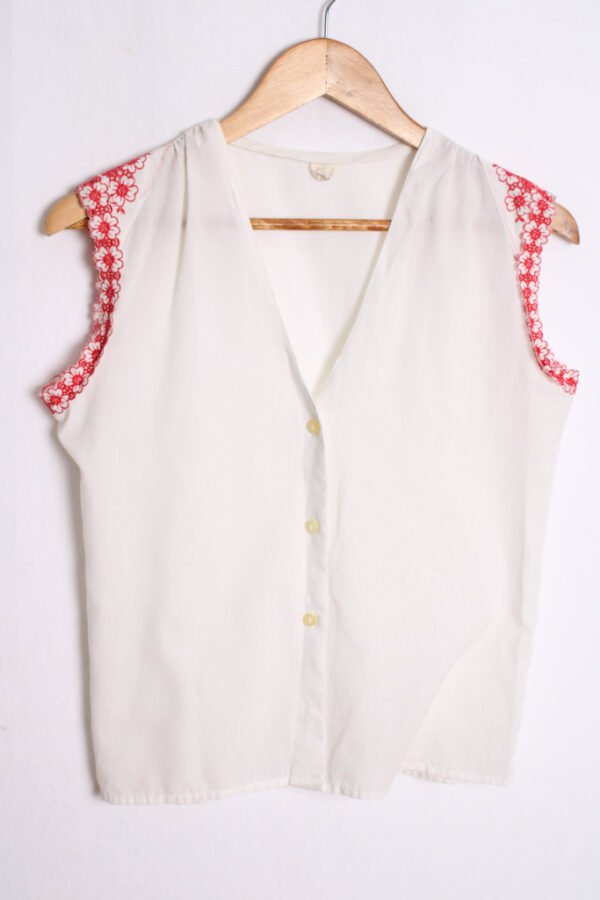 Blusa Blanca Vintage Bordado Flores Sisa "S"