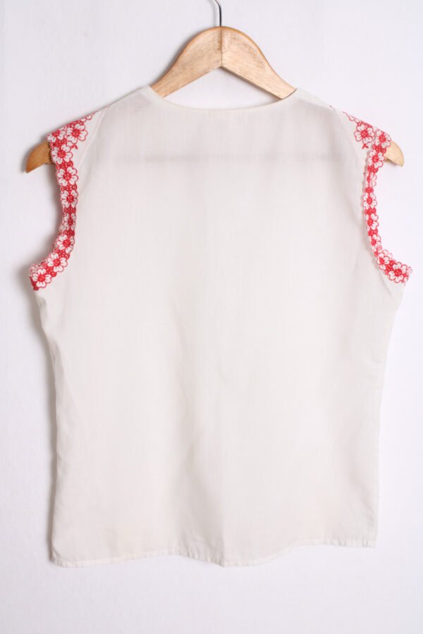 Blusa Blanca Vintage Bordado Flores Sisa "S"