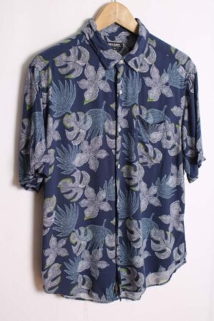 camisa estampada años 90 vintage chico-17 Camisa Azul Estampada Hojas Vintage "M"