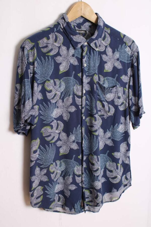 Camisa Azul Estampada Hojas Vintage "M"