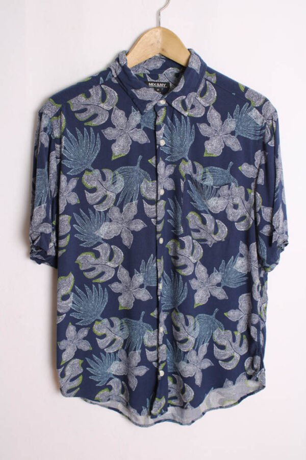 Camisa Azul Estampada Hojas Vintage "M"