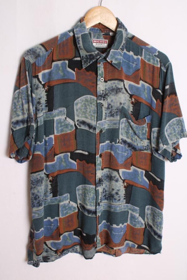 camisa estampada vintage_-37 Camisa Print Abstracto Vintage Verde y Marrón "L"