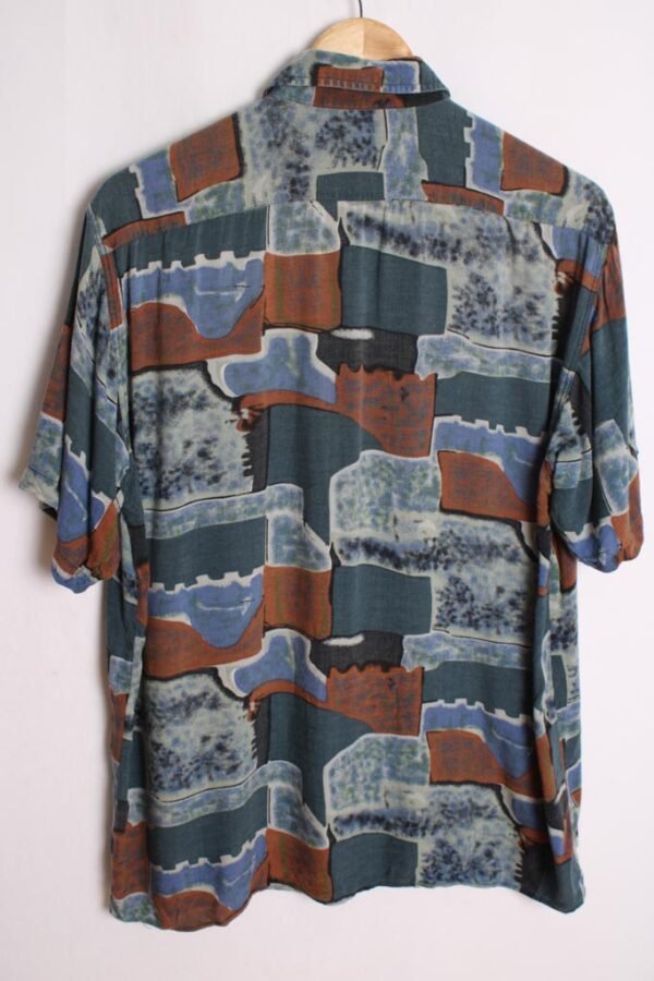 camisa estampada vintage_-38 Camisa Print Abstracto Vintage Verde y Marrón "L"