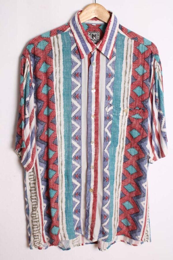 Camisa Print Navajo Vintage Azul y Roja "XL"