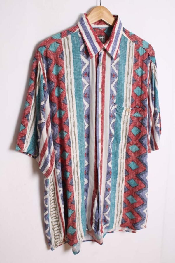 Camisa Print Navajo Vintage Azul y Roja "XL"