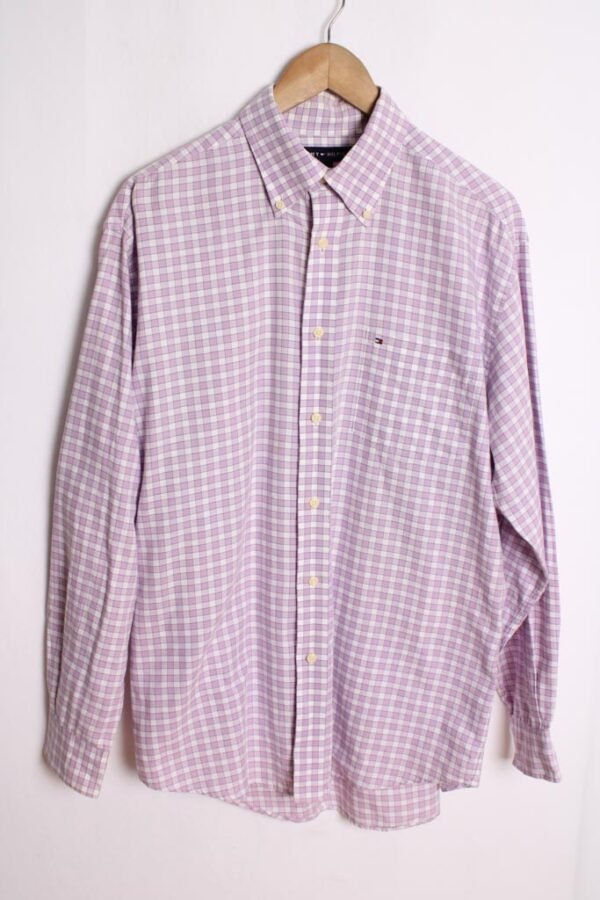 camisa marca vintage chico-37 Camisa Cuadros Lilas Tommy Hilfiger Vintage "L"