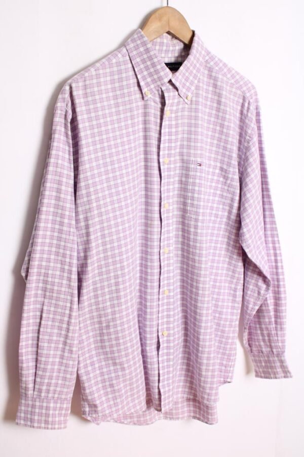 camisa marca vintage chico-52 Camisa Cuadros Lilas Tommy Hilfiger Vintage "L"