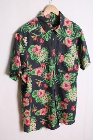 camisa verano estampada vintage-31 Camisa Print Hawaiano Vintage Azul con Flores "L"