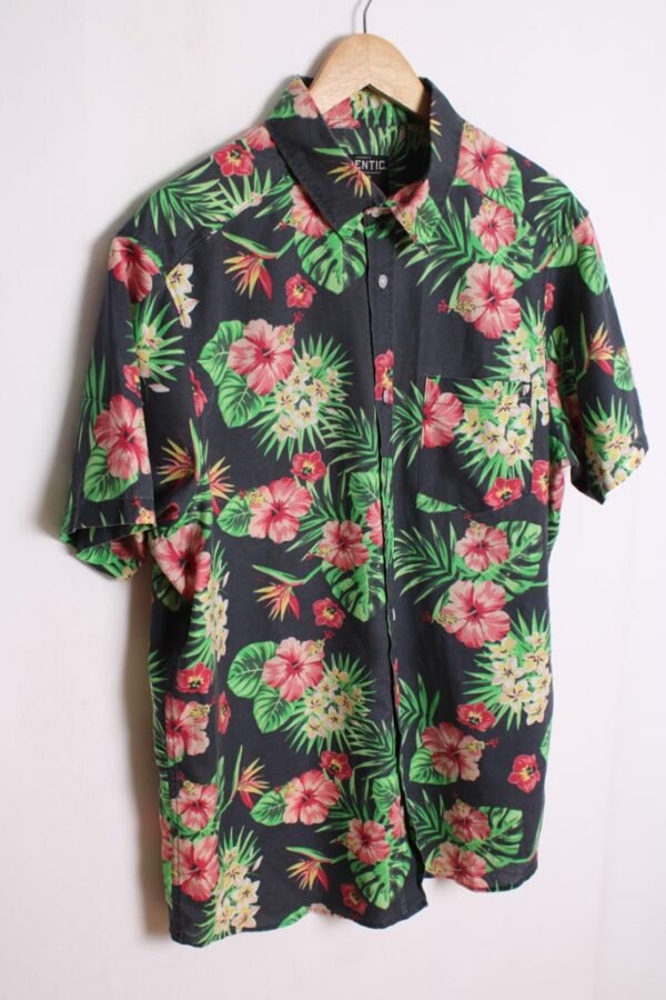 Camisa Print Hawaiano Vintage Azul con Flores "L"