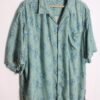 Camisa Print Hawaiano Vintage Turquesa con Hojas "2XL"