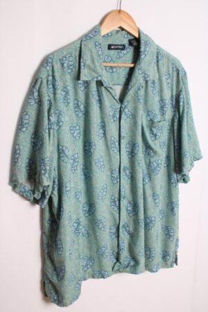 camisa verano estampada vintage-32 Camisa Print Hawaiano Vintage Turquesa con Hojas "2XL"