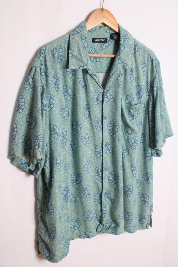 Camisa Print Hawaiano Vintage Turquesa con Hojas "2XL"