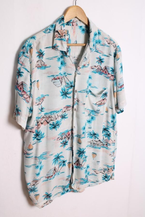 Camisa Hawaiana Azul Vintage Estampada "M"
