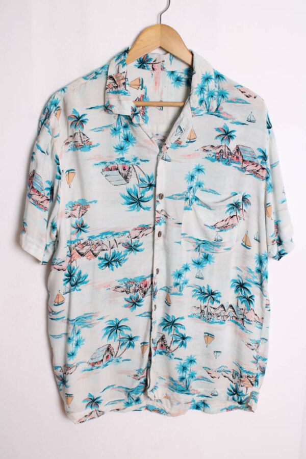 Camisa Hawaiana Azul Vintage Estampada "M"