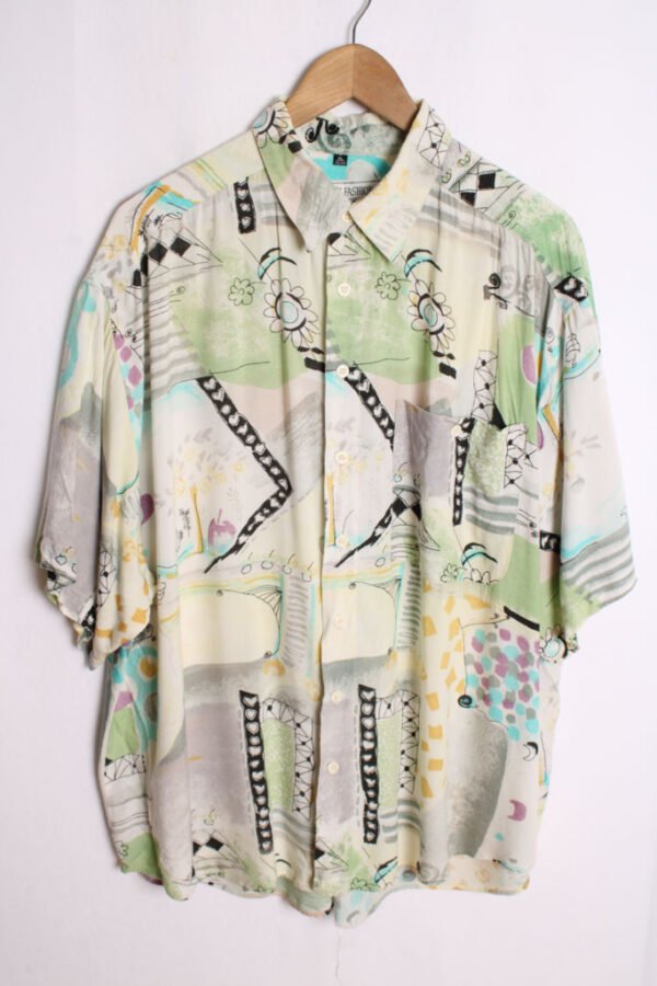 camisa verano estampada vintage-87 Camisa Crazy Print Style Vintage Blanca "2XL"