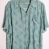 Camisa Print Hawaiano Vintage Turquesa con Hojas "2XL"