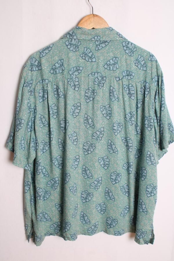 Camisa Print Hawaiano Vintage Turquesa con Hojas "2XL"