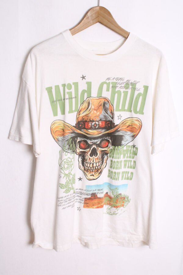 Camiseta Blanca Vintage Calavera Cowboy "L"