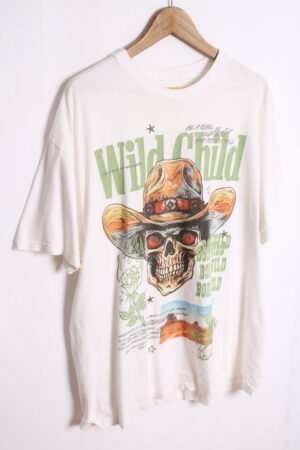 Camiseta Blanca Vintage Calavera Cowboy "L"