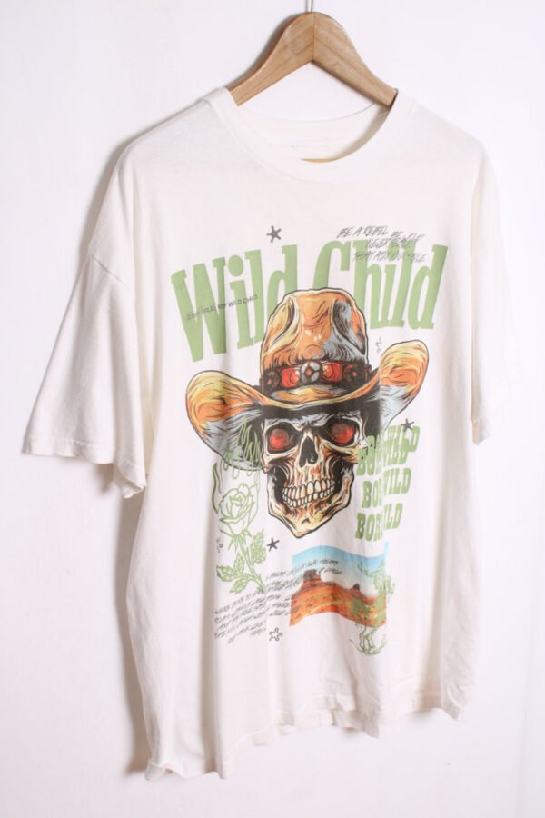 Camiseta Blanca Vintage Calavera Cowboy "L"