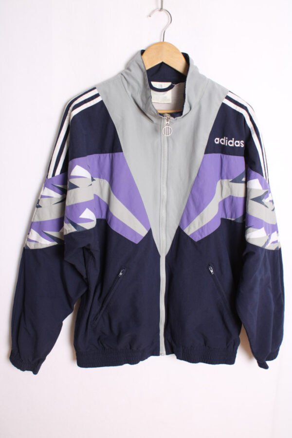 chaqueta depotiva marca vintage unisex-83 Crazy Jacket Adidas Vintage Azul Marino Abstracta "L"
