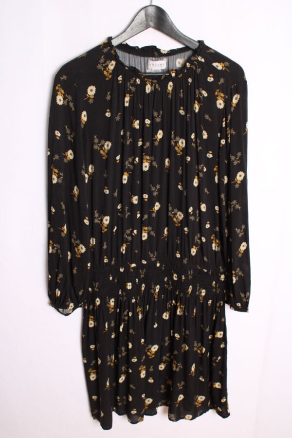 Vestido Negro Estampado Flores Vintage "XL"