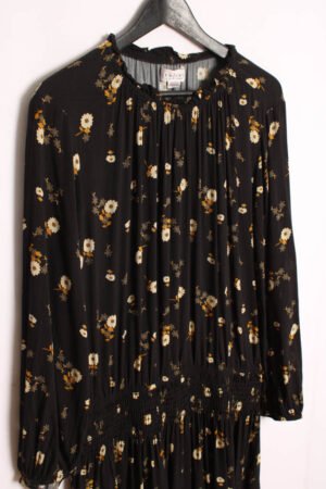 Vestido Negro Estampado Flores Vintage "XL"