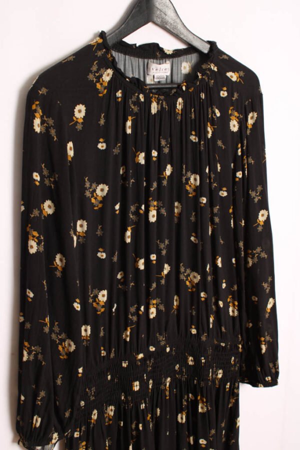 Vestido Negro Estampado Flores Vintage "XL"