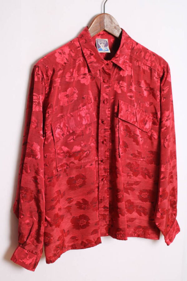 Blusa Satinada en Tonos Rojos Vintage "L"