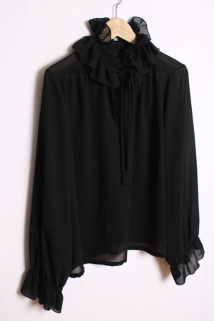 Blusa Negra Vintage con Cuello Volantes "L"