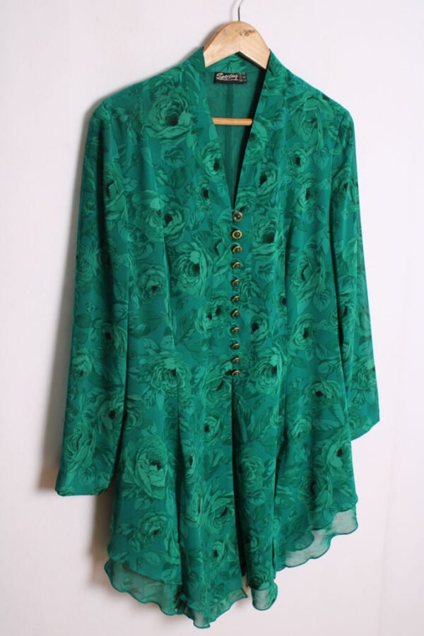 blusa vintage mujer 80s-12 Camisola Vintage Print Flores Verdes "M"