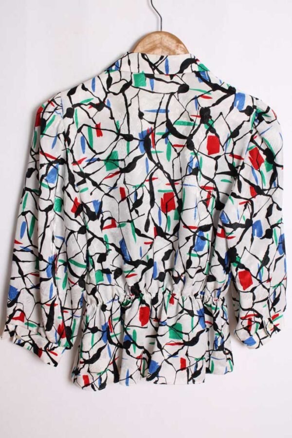 blusa vintage mujer 80s-31 Blusa Vintage Blanca y Estampada "S"
