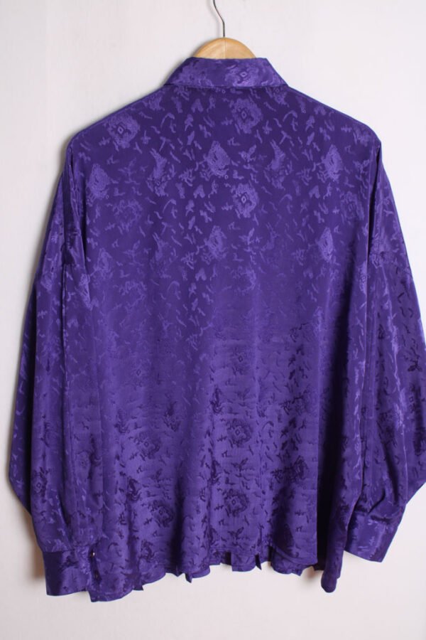 blusa vintage mujer 80s-39 Camisa Plisada Vintage Morada Satinada "XL"