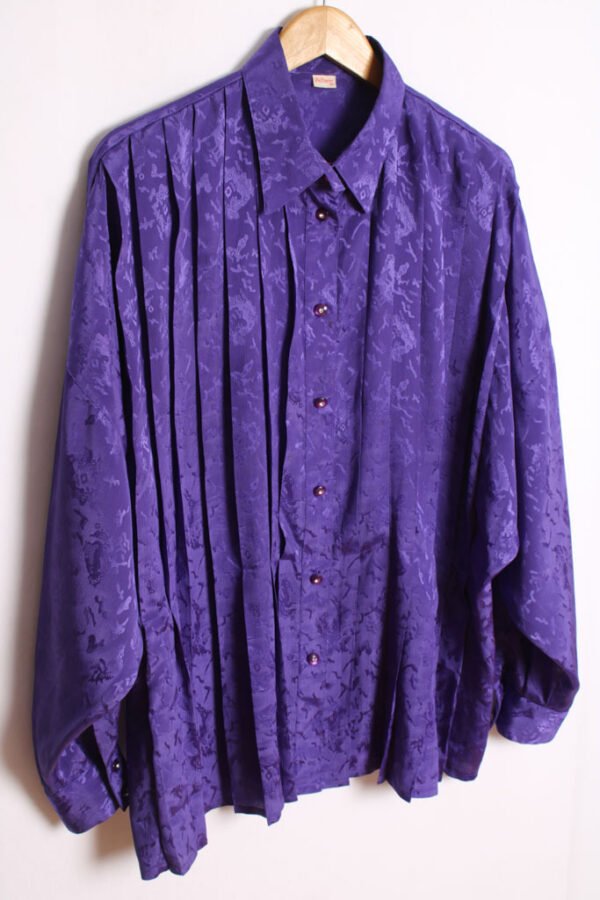 blusa vintage mujer 80s-49 Camisa Plisada Vintage Morada Satinada "XL"