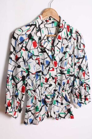 Blusa Vintage Blanca y Estampada "S"