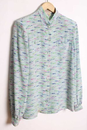 Blusa Cuello Mao Vintage de Seda Estampada "M"