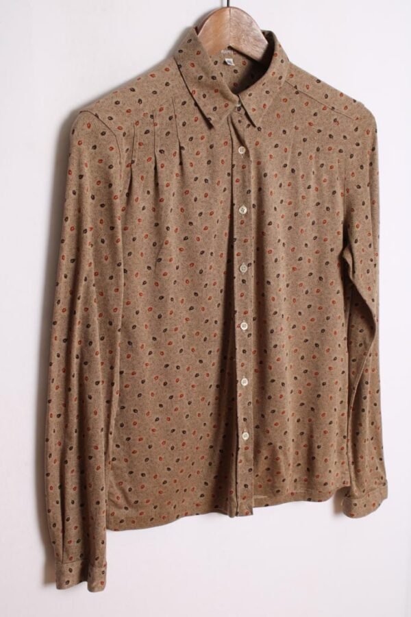 blusa vintage mujer 80s-59 Camisa Marrón Estampada Vintage Hojas "S"