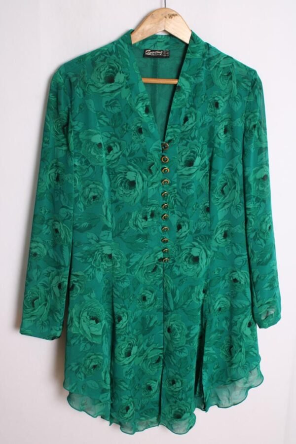 blusa vintage mujer 80s-86 Camisola Vintage Print Flores Verdes "M"