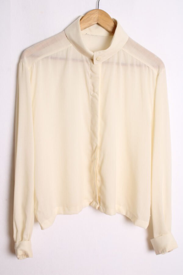blusa vintage mujer 80s-88 Camisa Blanco Crudo Vintage Cuello Alto "XL"
