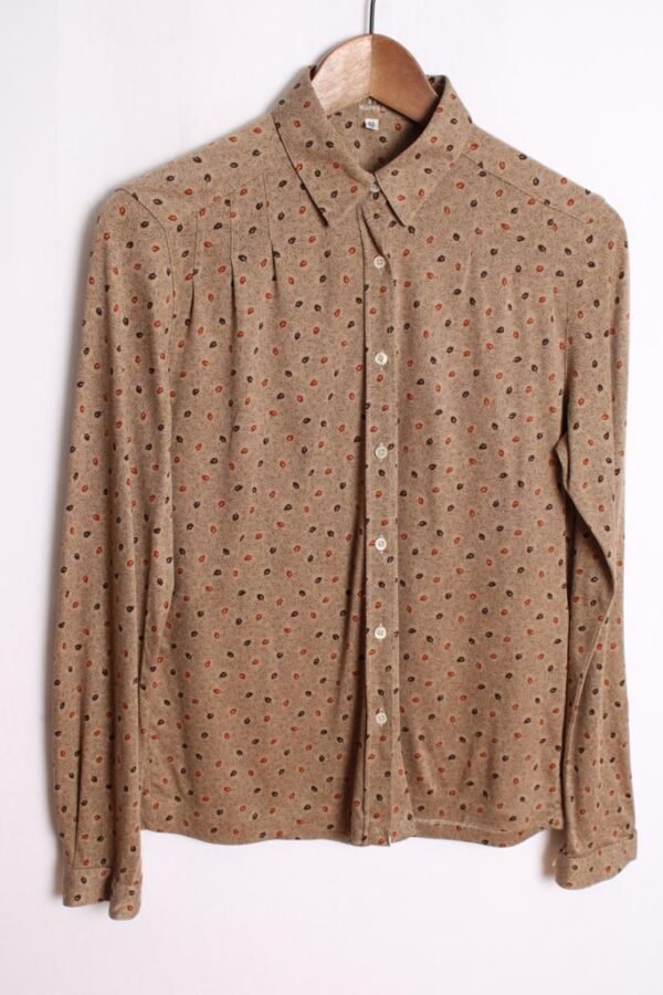 blusa vintage mujer 80s-90 Camisa Marrón Estampada Vintage Hojas "S"
