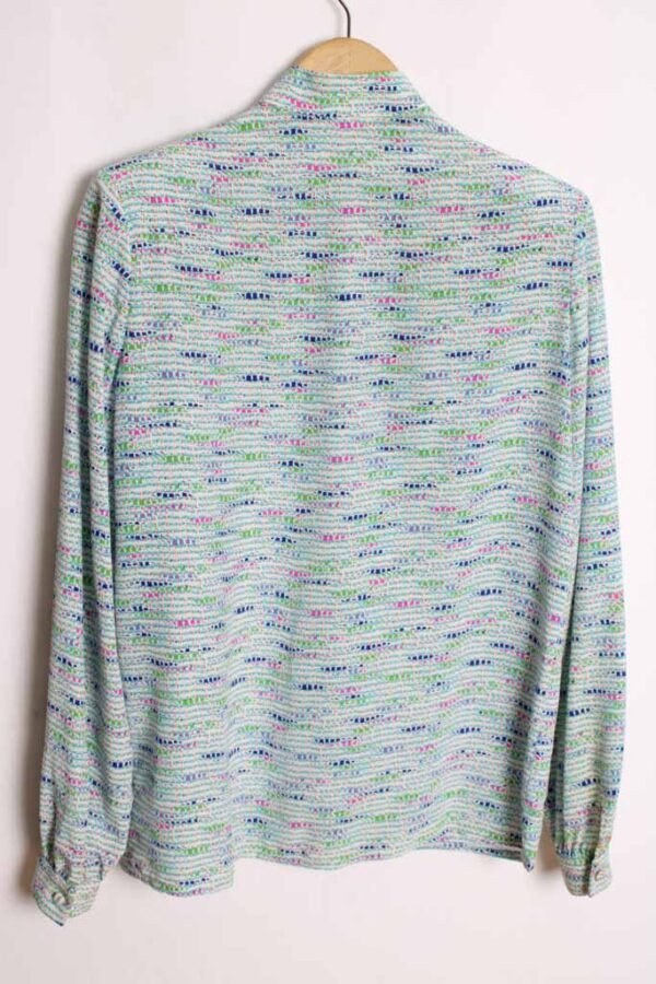 blusa vintage mujer 80s-93 Blusa Cuello Mao Vintage de Seda Estampada "M"